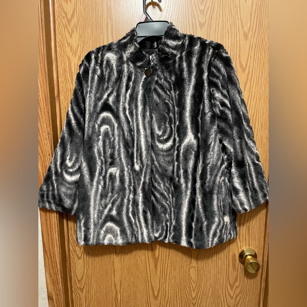 Alfred Dunner Black and Gray Faux Fur Jacket